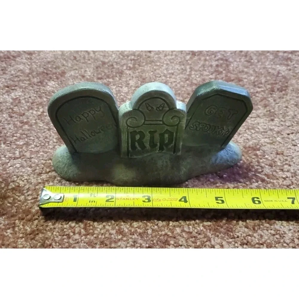 Vintage Halloween Ceramic Ghost & RIP Tombstone Graveyard Figurine Set Painted